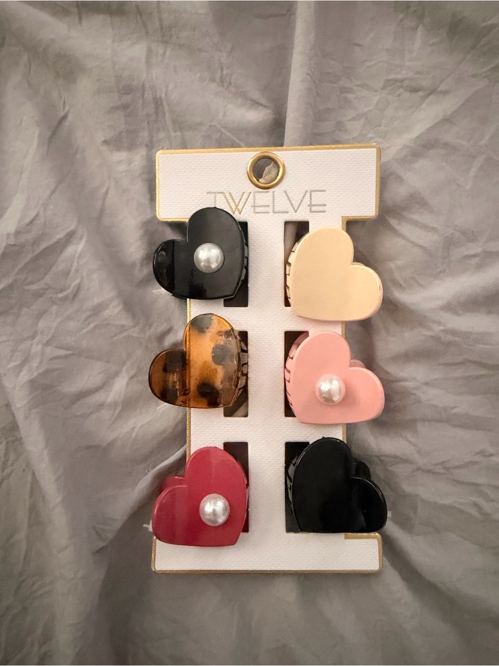 Twelve by Twelve Heart Clip Set - Black, Cream, Tortoiseshell, Pink, Red